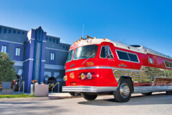 Marty Stuart’s 1957 Flxible Starliner, “The Chief,” formerly known as “The Mighty Pickle.” At the Reilly Arts Center, Ocala, FL (2023)