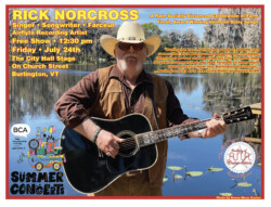 Poster for Rambler Rick solo concert for Burlington City Arts Summer Concert Series, Church Street, Burlington, VT (2019) Burlington-City-Arts-Poster