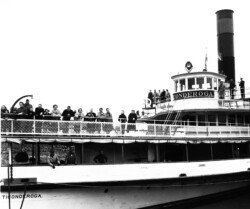 On the ceremonial “Last Voyage of the Steamboat Ticondroga” on Lake Champlain on November 6, 1954. Rick is 8th on the left with the flap hat, his mother is to his right, and his father is 5th from the left. The title song from Rick’s CD “I Rode The Ti” tells the story of this magnificent vessel, now on display at the Shelburne Museum, Shelburne, VT (1954) The Ti