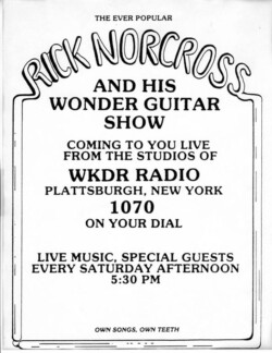 WKDR Radio handbill from Rick’s live studio audience (less than 20) Summer radio show, Plattsburgh, NY (1978)